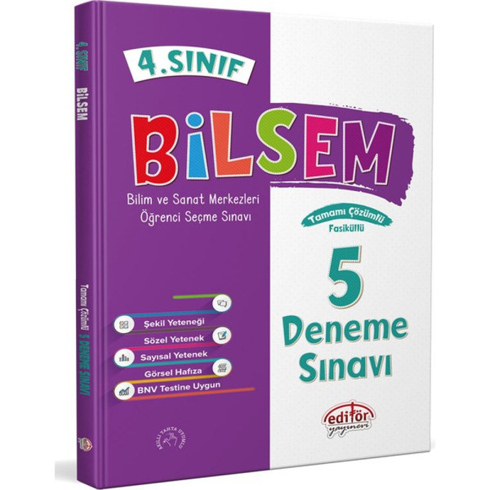 Editör Yayınları 4. Sınıf Bilsem Çözümlü 5 Deneme Sınavı - Editör Yayınevi Ders Sınav Kitapları Fiyatı