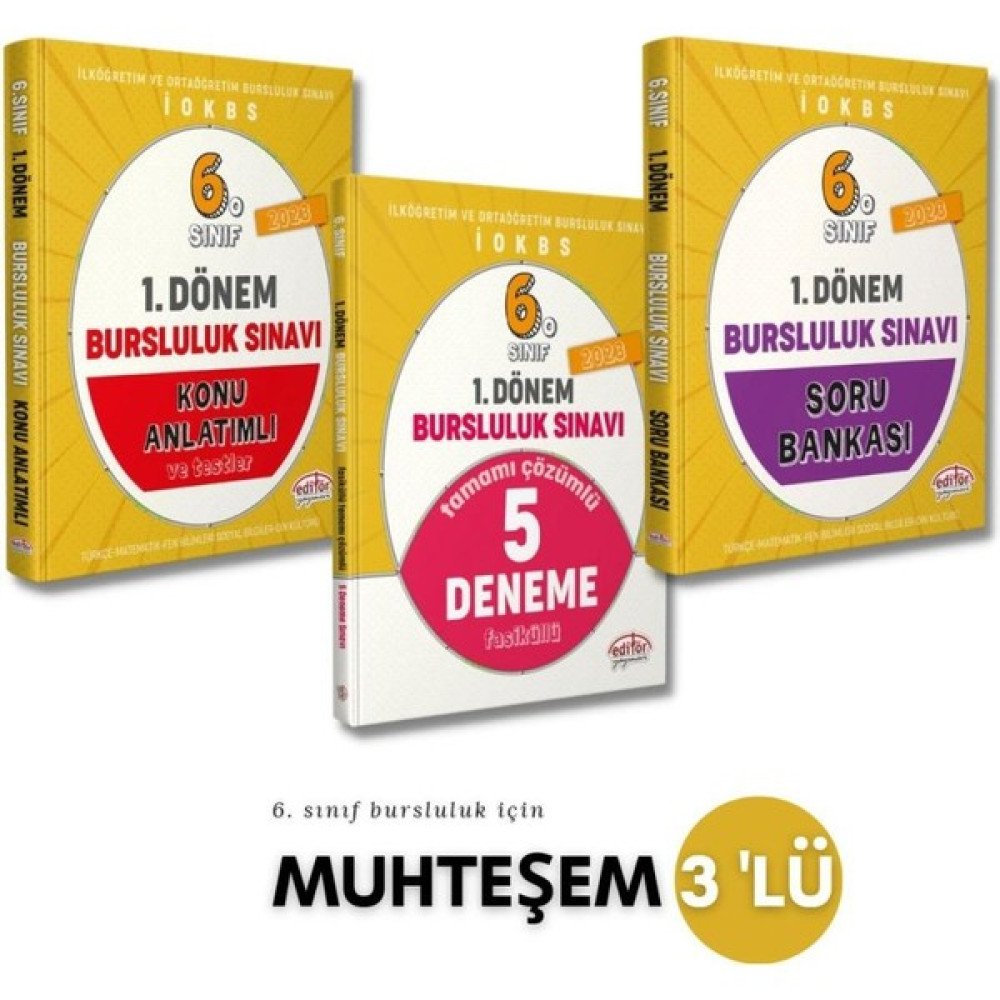 Editör Yayınları 6. Sınıf 1. Dönem Bursluluk Sınavı 3 'Lü Tam Set Kaynak Kitapları Fiyatı