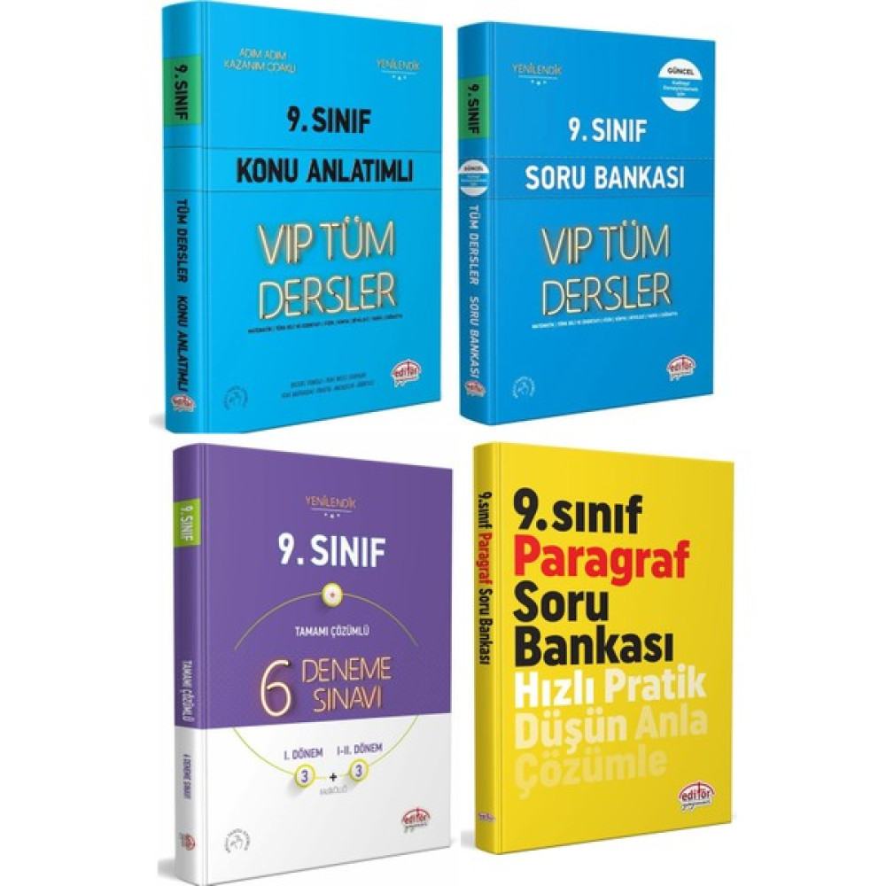 Editör Yayınları 9. Sınıf Tüm Dersler Soru Bankası Konu Anlatımı Deneme Paragraf Soru Bankası Seti Tüm Dersler Fiyatı