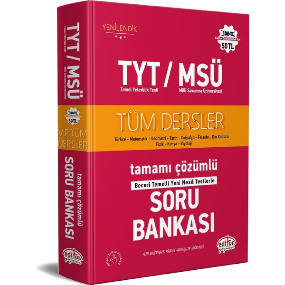 Editör Yayınları TYT - Msü Tüm Dersler Tamamı Çözümlü Soru Bankası Temel Yeterlilik Testi (TYT) Fiyatı