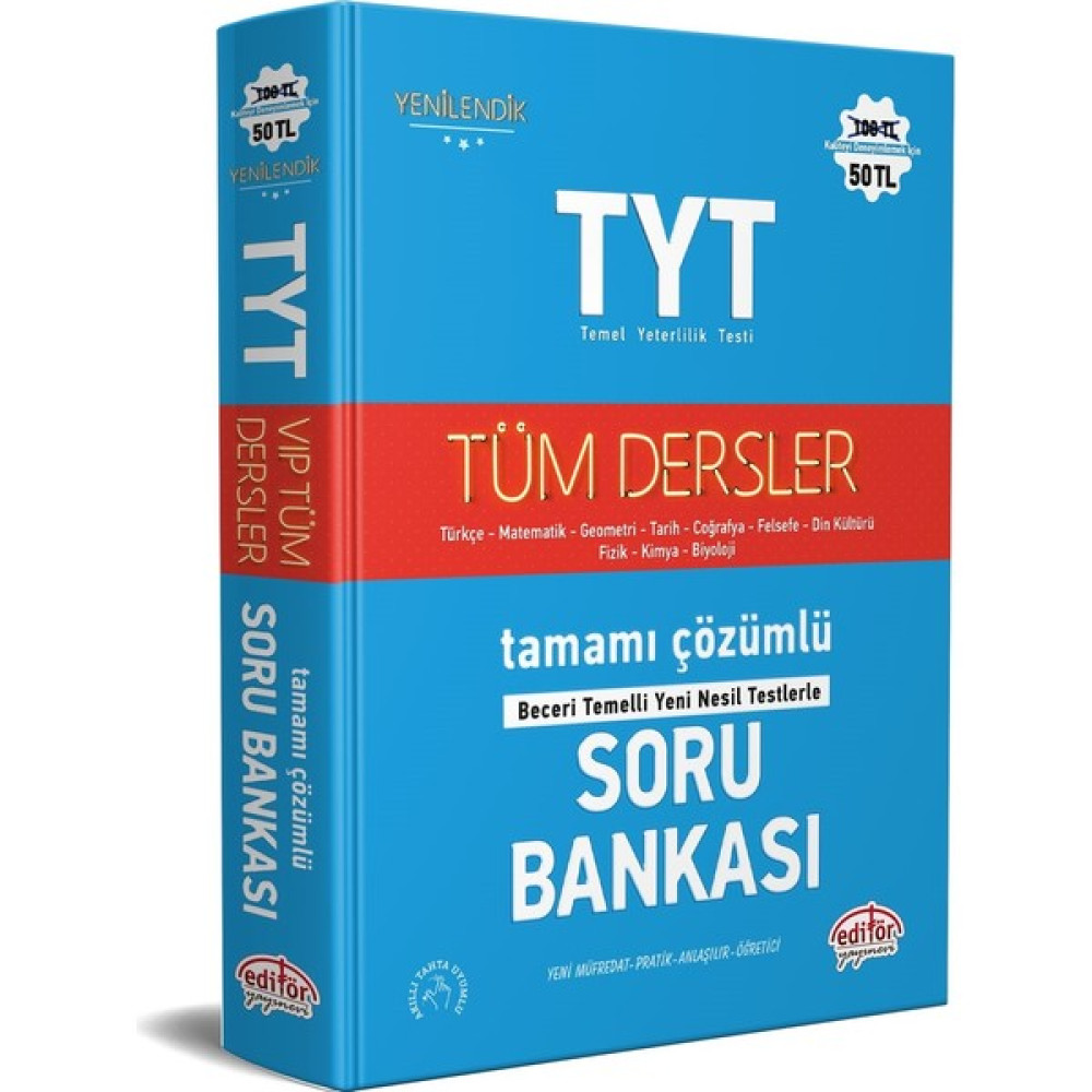 Editör Yayınları TYT Tüm Dersler Tamamı Çözümlü Soru Bankası Temel Yeterlilik Testi (TYT) Fiyatı