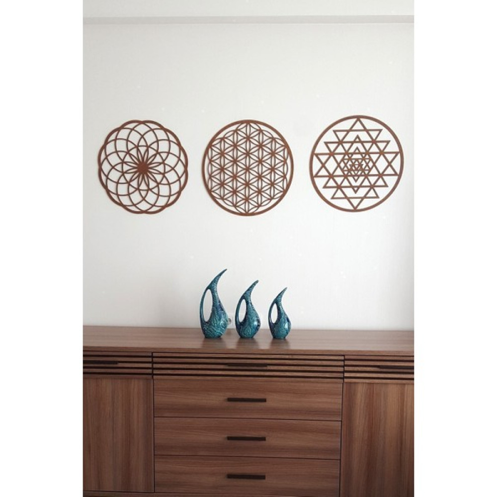 EDK Yaşam Çiçeği Sri Yantra ve Torus 3'lü Set Duvar Tablosu CEVIZ-40CM - Kahverengi - 40x40 cm Ev & Dekorasyon Aksesuarları Fiyatı