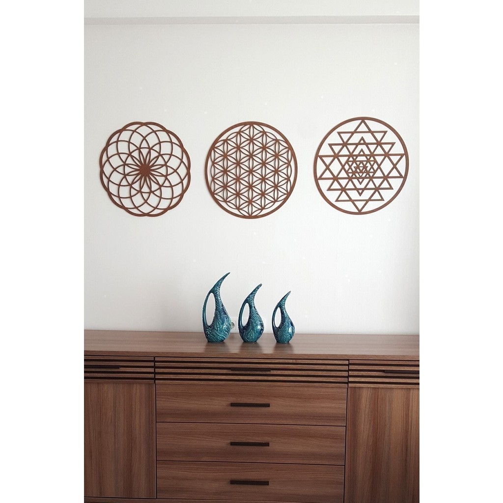EDK Yaşam Çiçeği Sri Yantra ve Torus 3'lü Set Duvar Tablosu CEVIZ-40CM - Kahverengi - 40x40 cm SSD / Solid State Drive Fiyatı