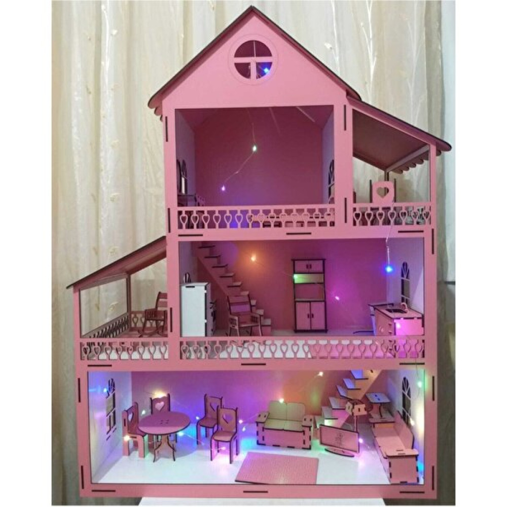 Edkzeka Ahşap Oyun Evi LED Işıklı +34 Parça Mobilya - 1 Bebek Oyuncakları Fiyatı