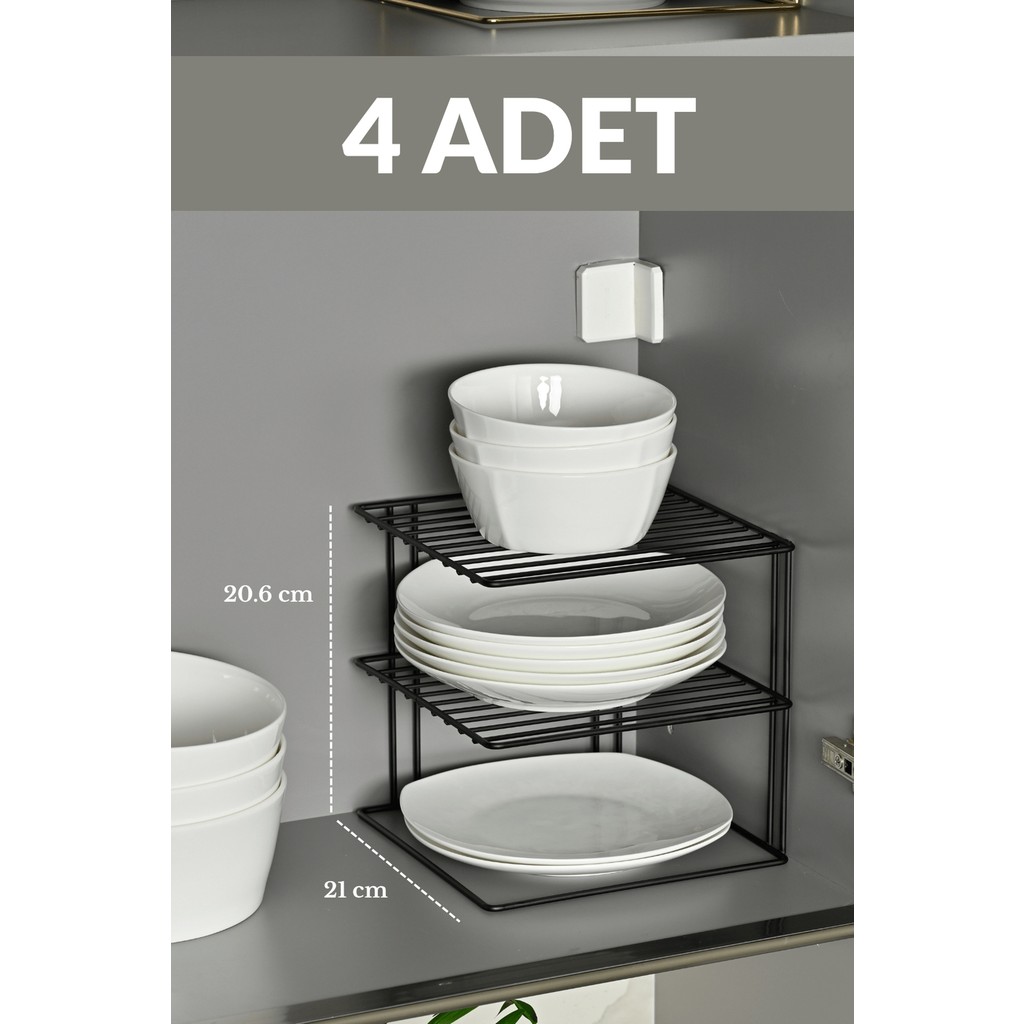 Edora Home 4'lü Mat Siyah 3 Katlı Dolap Içi Tabaklık Bardaklık Mutfak Düzenleyici Raf Paslanmaz Metal, Çok Al Az Öde Fincan / Bardak / Kahve Takımı Fiyatı