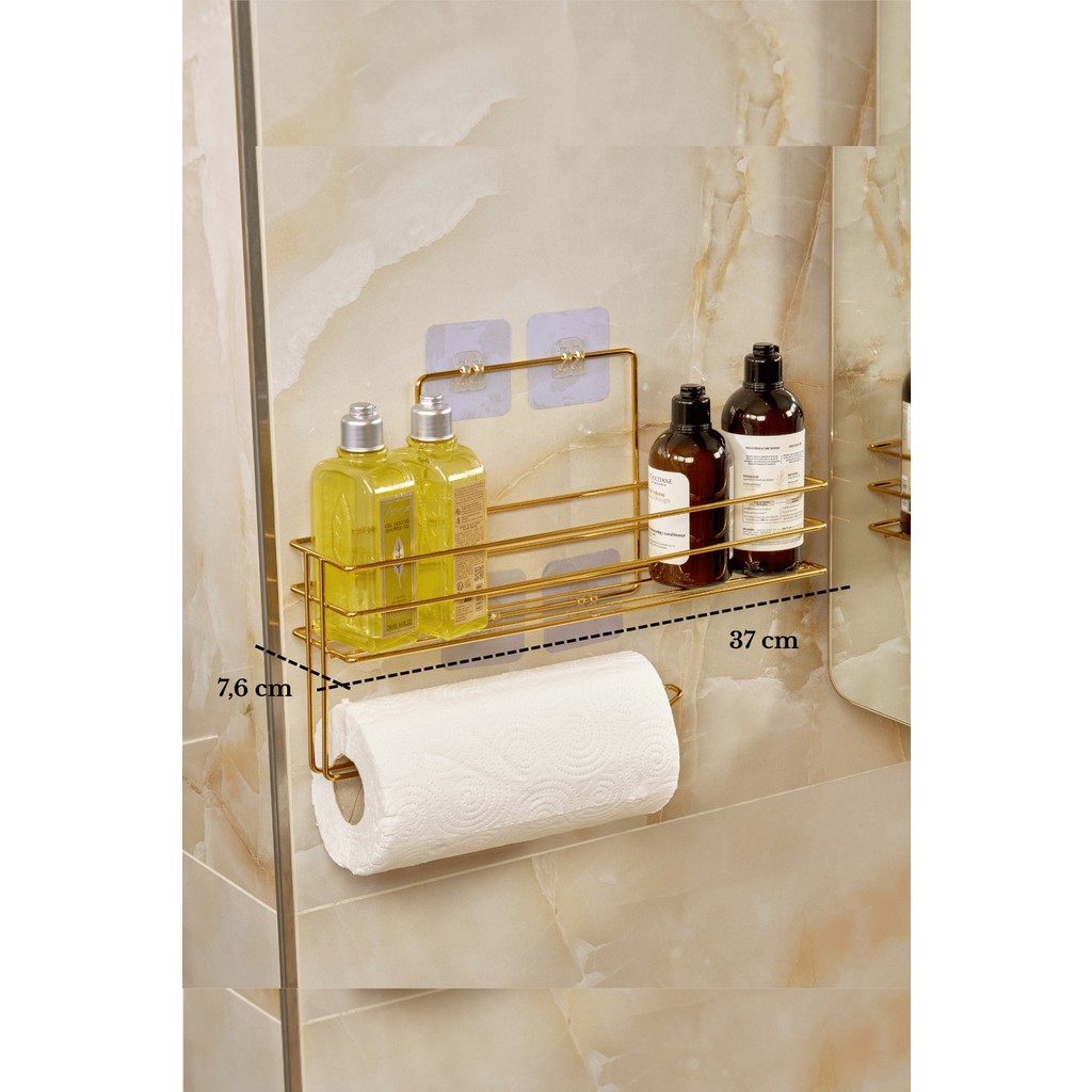 Edora Home Altın Renk Modern Banyo Rafı | Çok Amaçlı Yapışkanlı Duş Organizer ve Kağıt Havluluk El / Yüz Havlusu Fiyatı