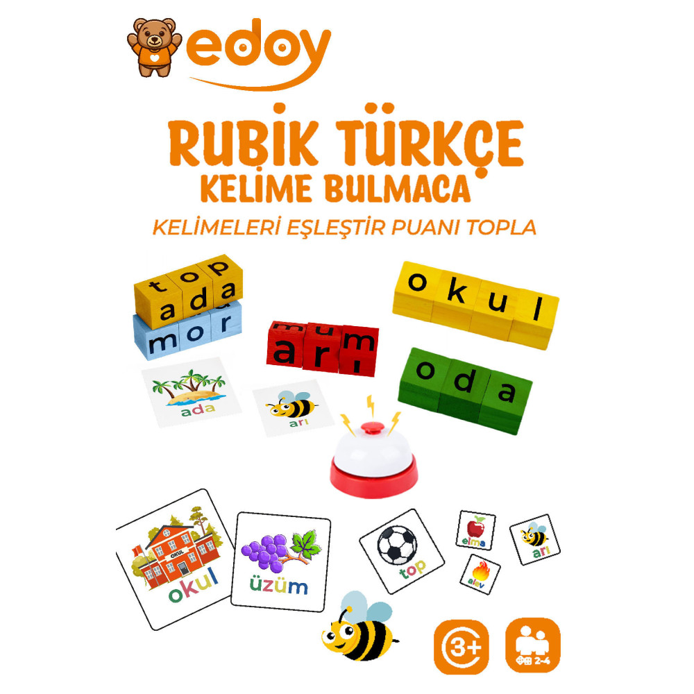 edoy Montessori Eğitici Oyuncaklar - Türkçe Bulmaca Oyunu 16 Küp 40 Türkçe Kart Ve Zil Eğitici Oyuncak Eğitici Oyuncak Fiyatı