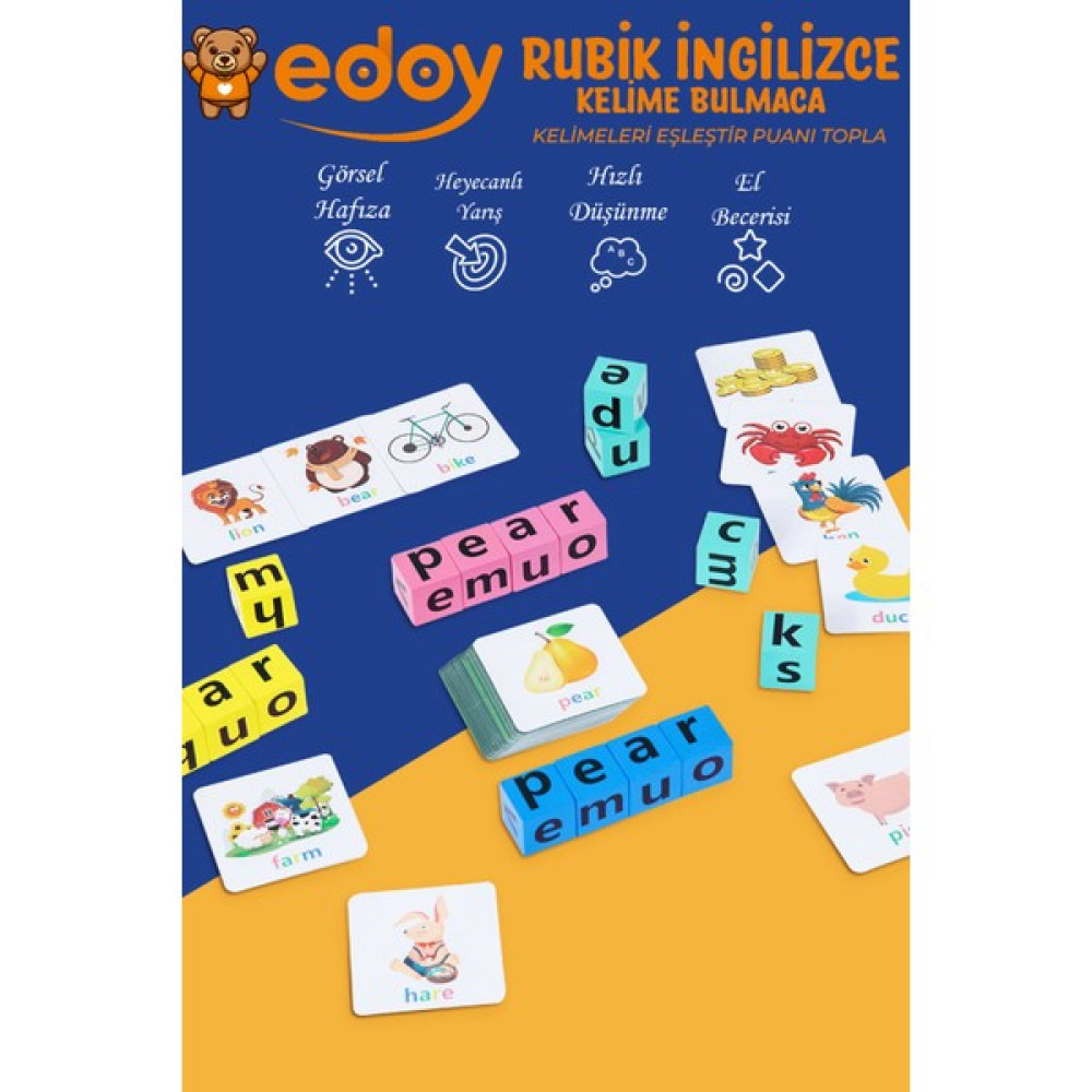Edoy Rubik Ingilizce Zeka Eğitici Kutu Bulmaca Oyunu Parmak ve Göz Becerisi Geliştirme Çocuk Oyuncağı Fiyatı