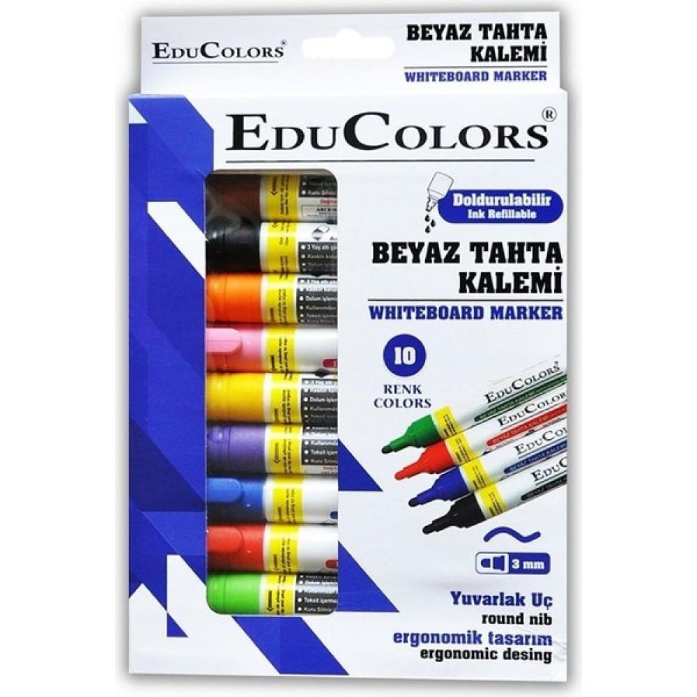 Edu Colors Doldurulabilir Beyaz Tahta Kalemi 10’lu Set 10LUSETKALEM Yazı Tahtası Kalemi Fiyatı