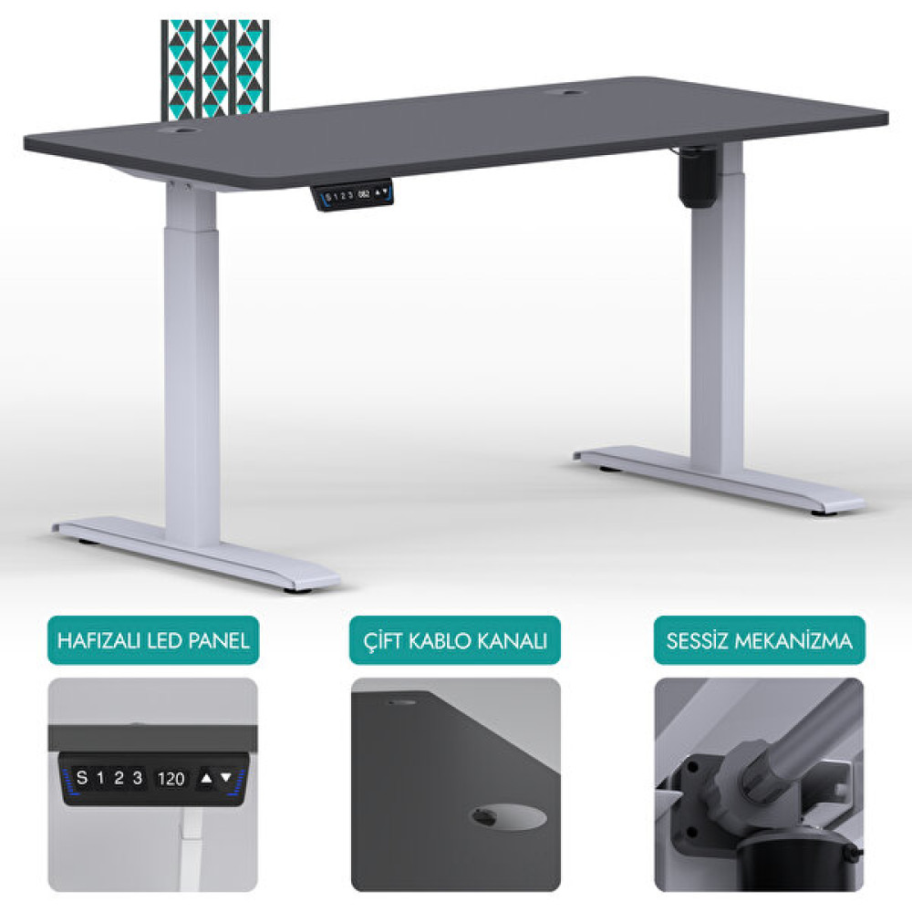 Edusa O-Flex Elektrikli Yükseklik Ayarlı Masa | Güçlü ve Sessiz | Pozisyon Hafızalı | Dijital Göstergeli | Ergonomik | Özelleştirilebilir - Antrasit Ofis Çalışma Masası Fiyatı