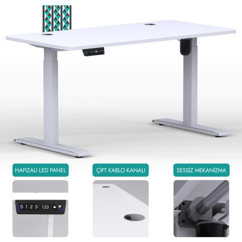 Edusa O-Flex Elektrikli Yükseklik Ayarlı Masa | Güçlü ve Sessiz | Pozisyon Hafızalı | Dijital Göstergeli | Ergonomik | Özelleştirilebilir - Beyaz Ofis Çalışma Masası Fiyatı