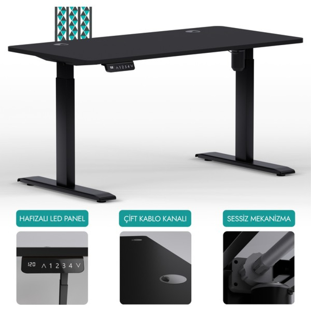 Edusa O-Flex Elektrikli Yükseklik Ayarlı Masa | Güçlü ve Sessiz | Pozisyon Hafızalı | Dijital Göstergeli | Ergonomik | Özelleştirilebilir - Siyah Ofis Çalışma Masası Fiyatı