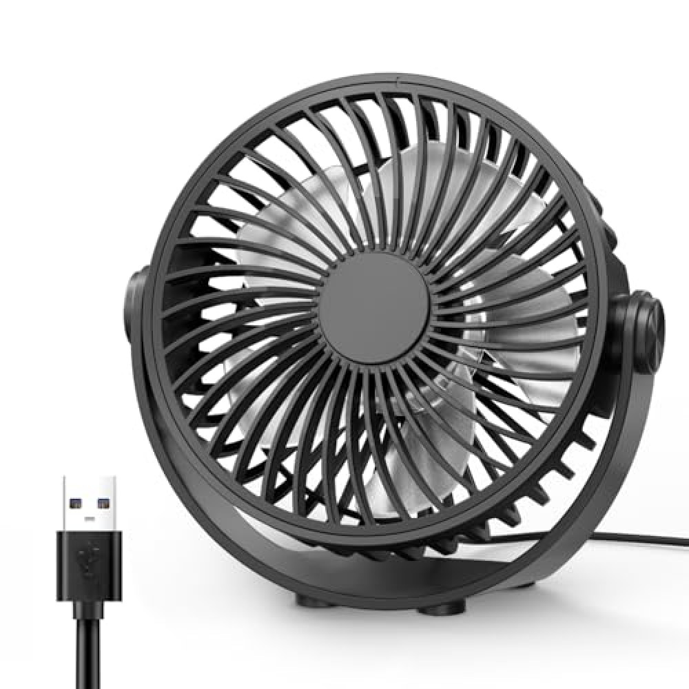 Edvision USB Desk Fan, 5 Inch Mini Portable, 3 Speeds Strong Airflow Personal Desktop, Detachable Cooling 360 Rotation Quiet Small for Home Office Travel Car, Black, 5ft Cable Ventilation Fan Fiyatı