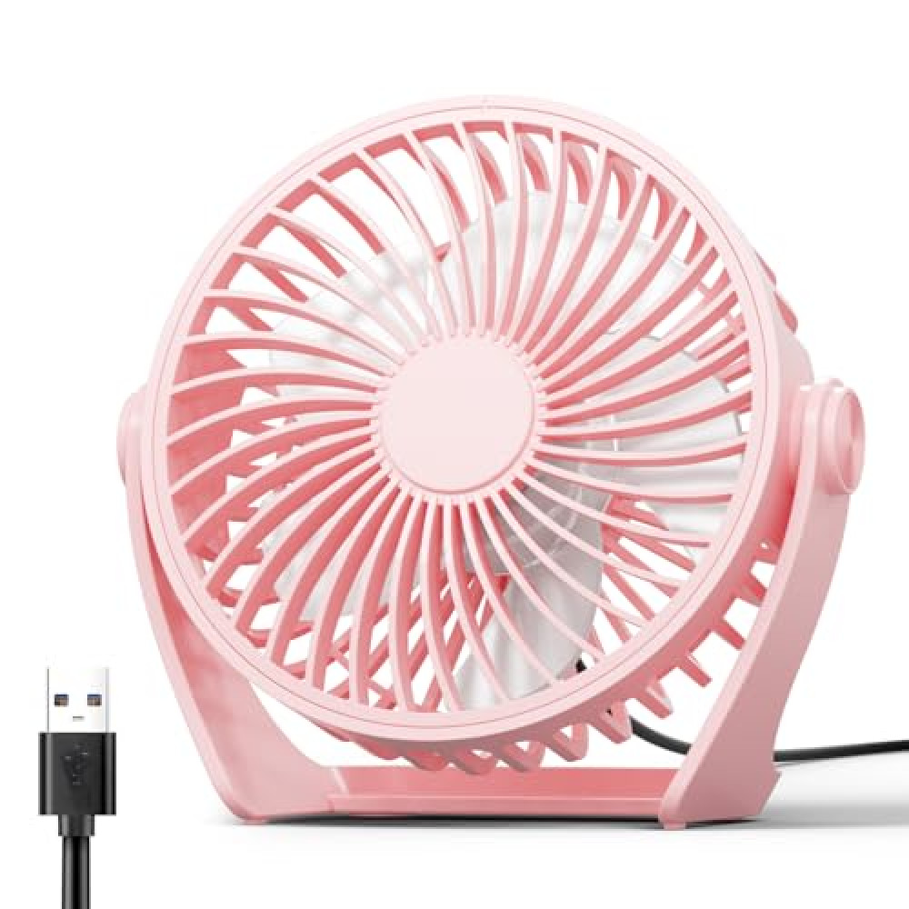 Edvision USB Desk Fan, 5 Inch Small Portable Fan, 3 Speeds Powerful Wind Mini Personal Desktop Fan 360° Rotation Adjustable, Plug In USB Fan Quiet for Table Home Office Travel Car(Pink) Ventilation Fan Fiyatı