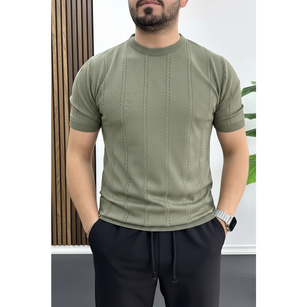 Edwox Erkek Bisiklet Yaka Desenli Tişört Açık Yeşil EDW454 Giyim & İç Giyim Fiyatı