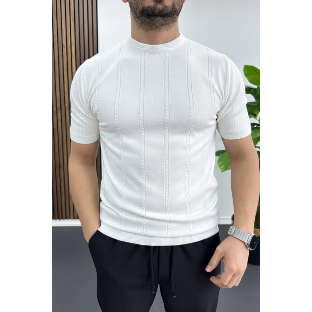 Edwox Erkek Bisiklet Yaka Desenli Tişört Beyaz EDW454 Giyim & İç Giyim Fiyatı