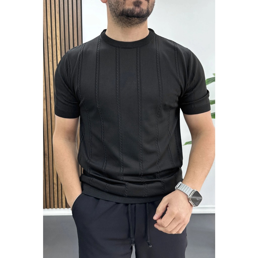 Edwox Erkek Bisiklet Yaka Desenli Tişört Siyah EDW454 Giyim & İç Giyim Fiyatı