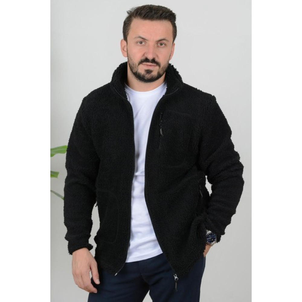 Edwox Erkek Slim Fit Cepli Fermuarlı Peluş Hırka Siyah EDW024 Erkek Hırkalar Fiyatı