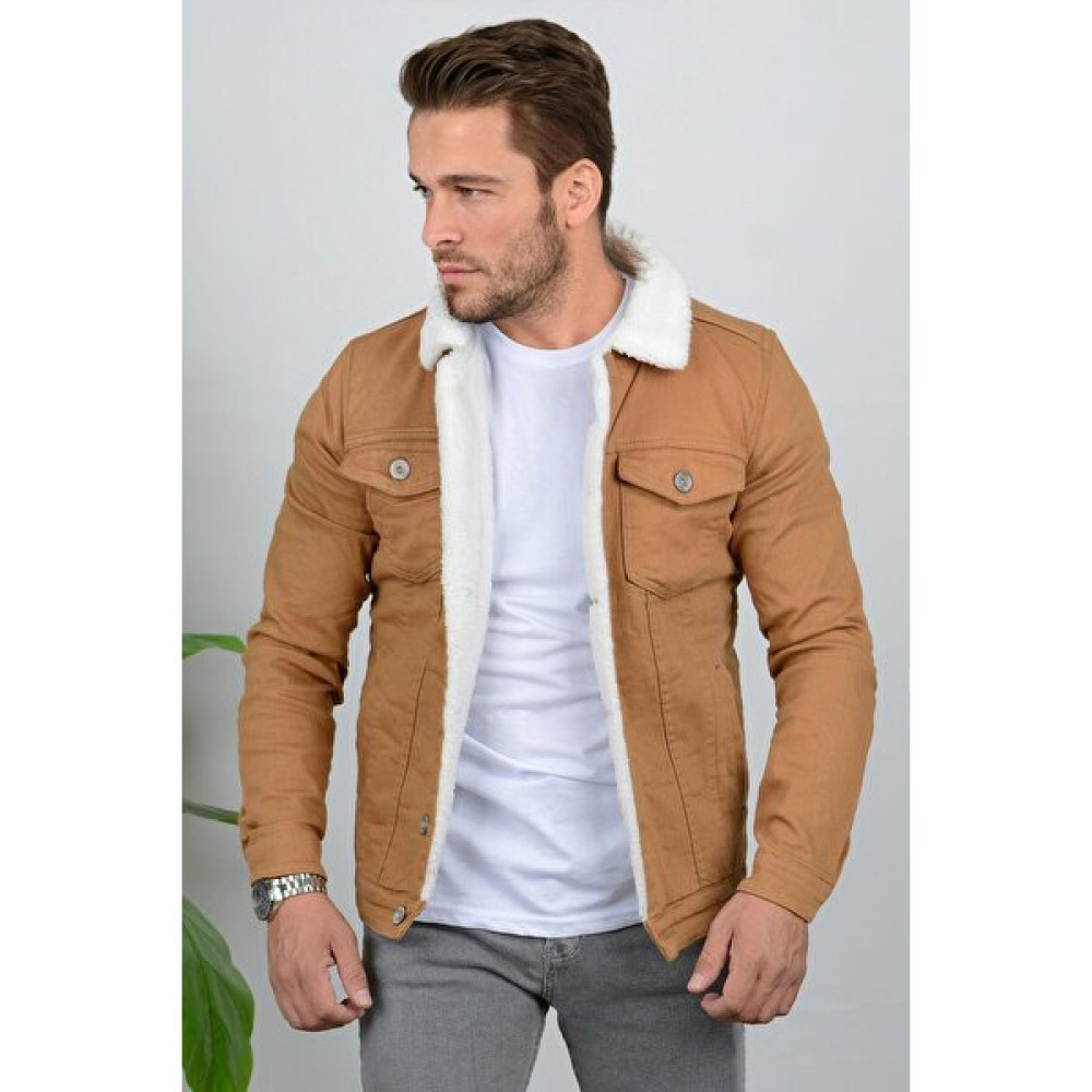 Edwox Erkek Slim Fit Cepli Içi Kürklü Düğmeli Kot Ceket Kahverengi PR113 Erkek Ceket Fiyatı