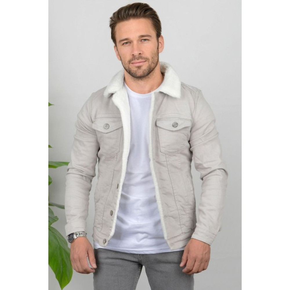 Edwox Erkek Slim Fit Cepli Içi Kürklü Düğmeli Kot Ceket Krem PR113 Erkek Ceket Fiyatı