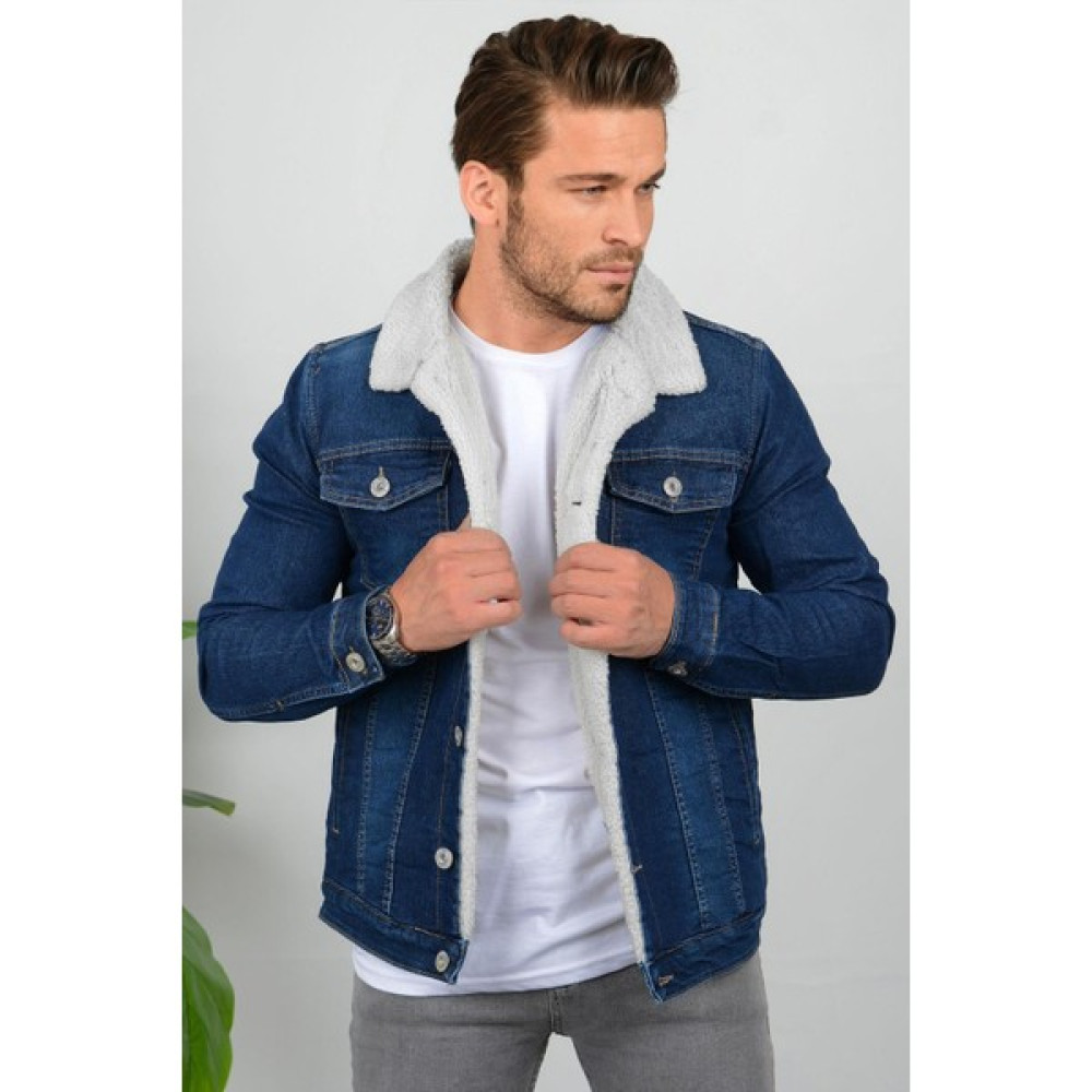 Edwox Erkek Slim Fit Cepli Içi Kürklü Düğmeli Kot Ceket Taşlanmış Lacivert PR113 Erkek Ceket Fiyatı