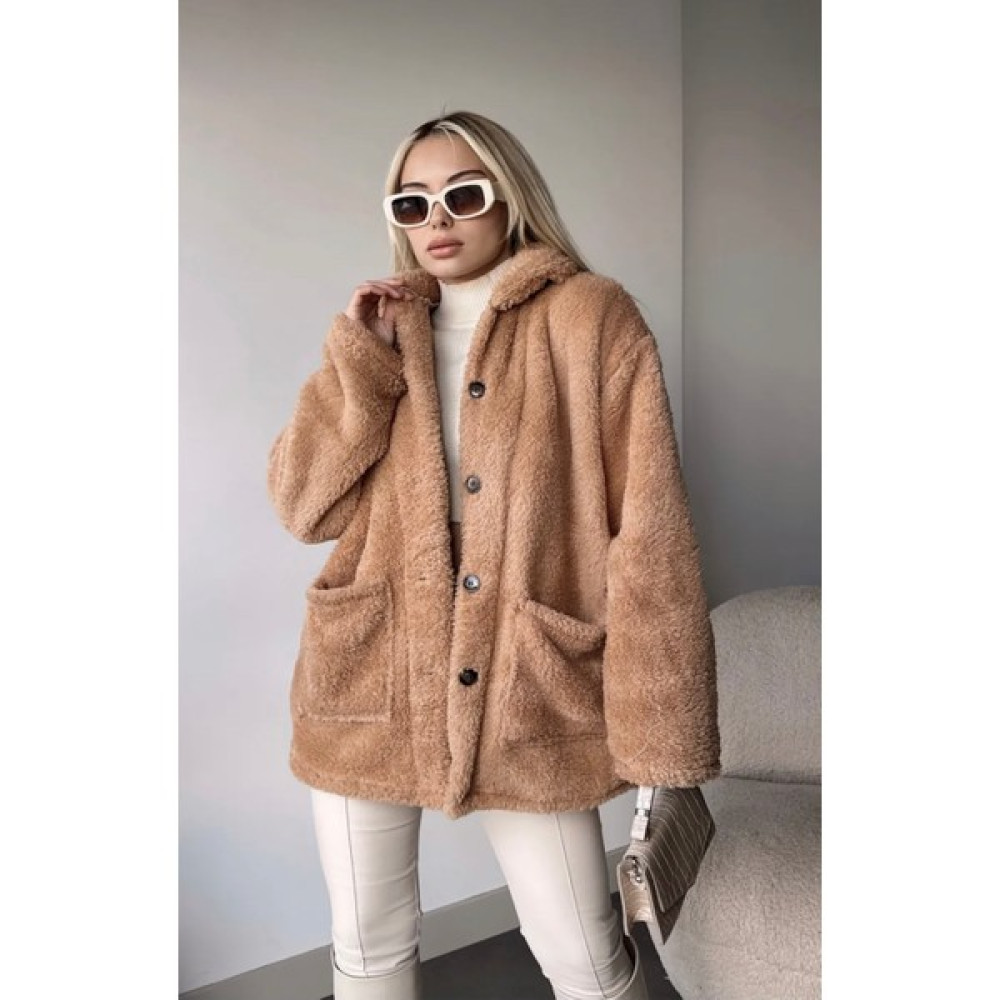 EDZ Peluş Camel Welsoft Hırka Kadın Cepli Düğme Detaylı Kadın Kaban Fiyatı