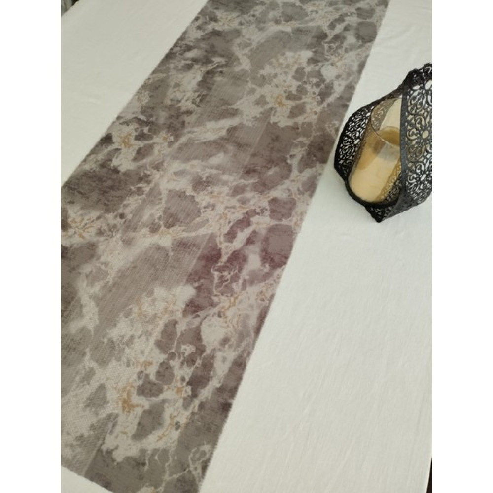 Ef Tasarım Mermer Desenli Runner - Amerikan Servis Masa Örtüsü 40X140 - Gri - Gold - 140 x 40 cm Masa Örtüsü Fiyatı