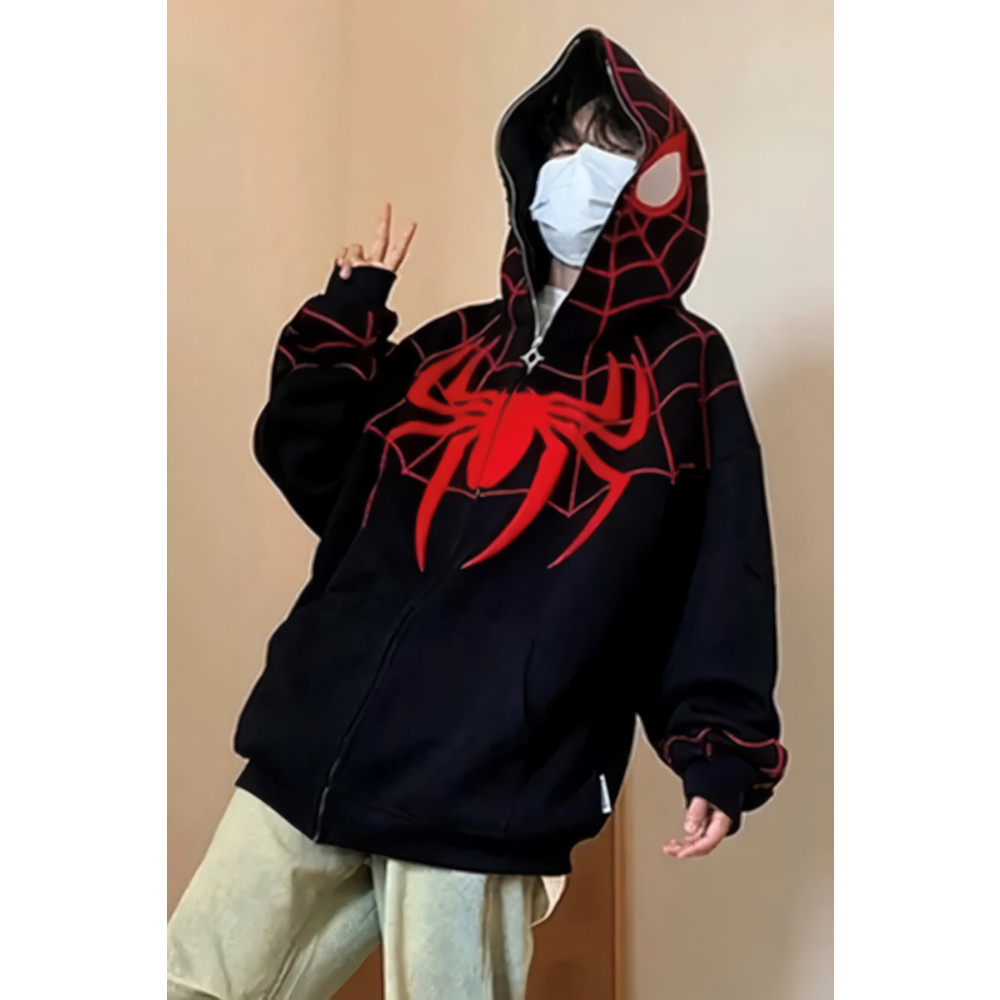 EFBUTİK Siyah Kapüşonlu Kırmızı Spiderman Maske Hırka L Beden Kadın Hırka Fiyatı