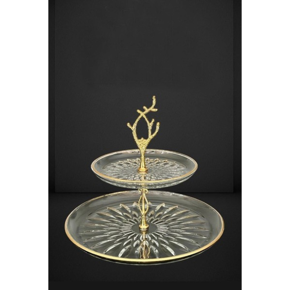 Efegil Cıragan Cam 2 Katlı Gold Detaylı Tutamaçlı Sunumluk 30X19X26 cm Mutfak Gereçleri Fiyatı