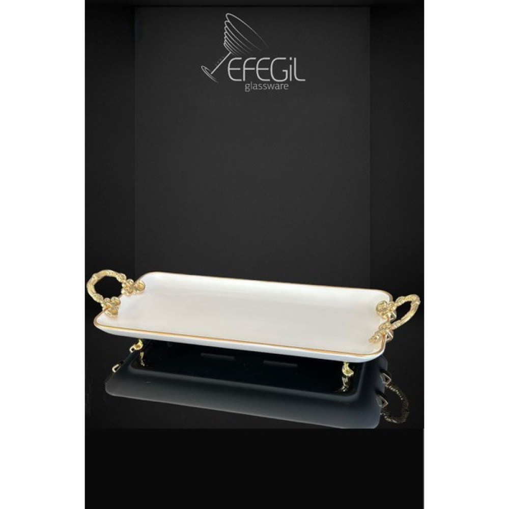 Efegil Porselen Gold Detaylı Dıkdörtgen Kulplu Sunumluk 30X22 cm Mutfak Gereçleri Fiyatı