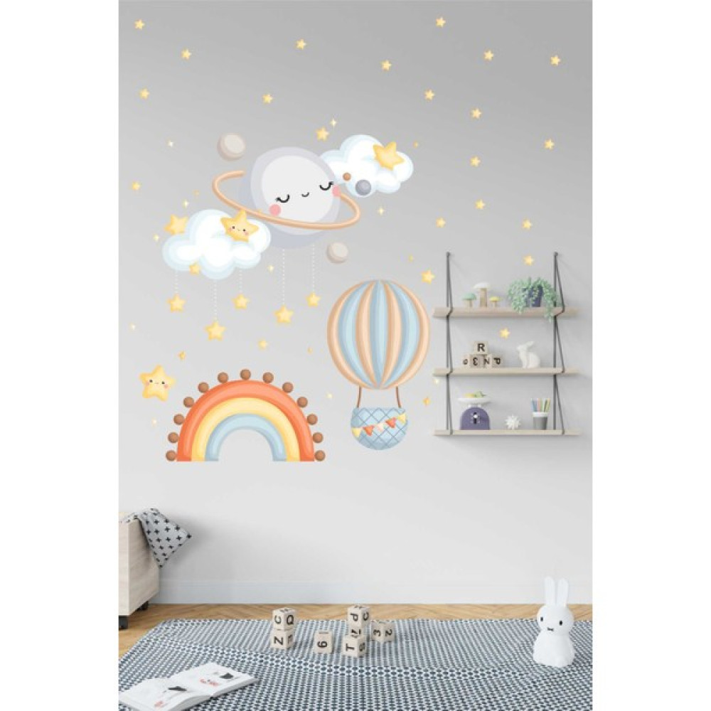 Efekt Reklam Mutlu Bulutlar Gökkuşağı Yıldız ve Uçan Balon Çocuk Bebek Odası Duvar Kağıdı Aksesuarları Sticker D2756, 50 x 70 Sticker Fiyatı
