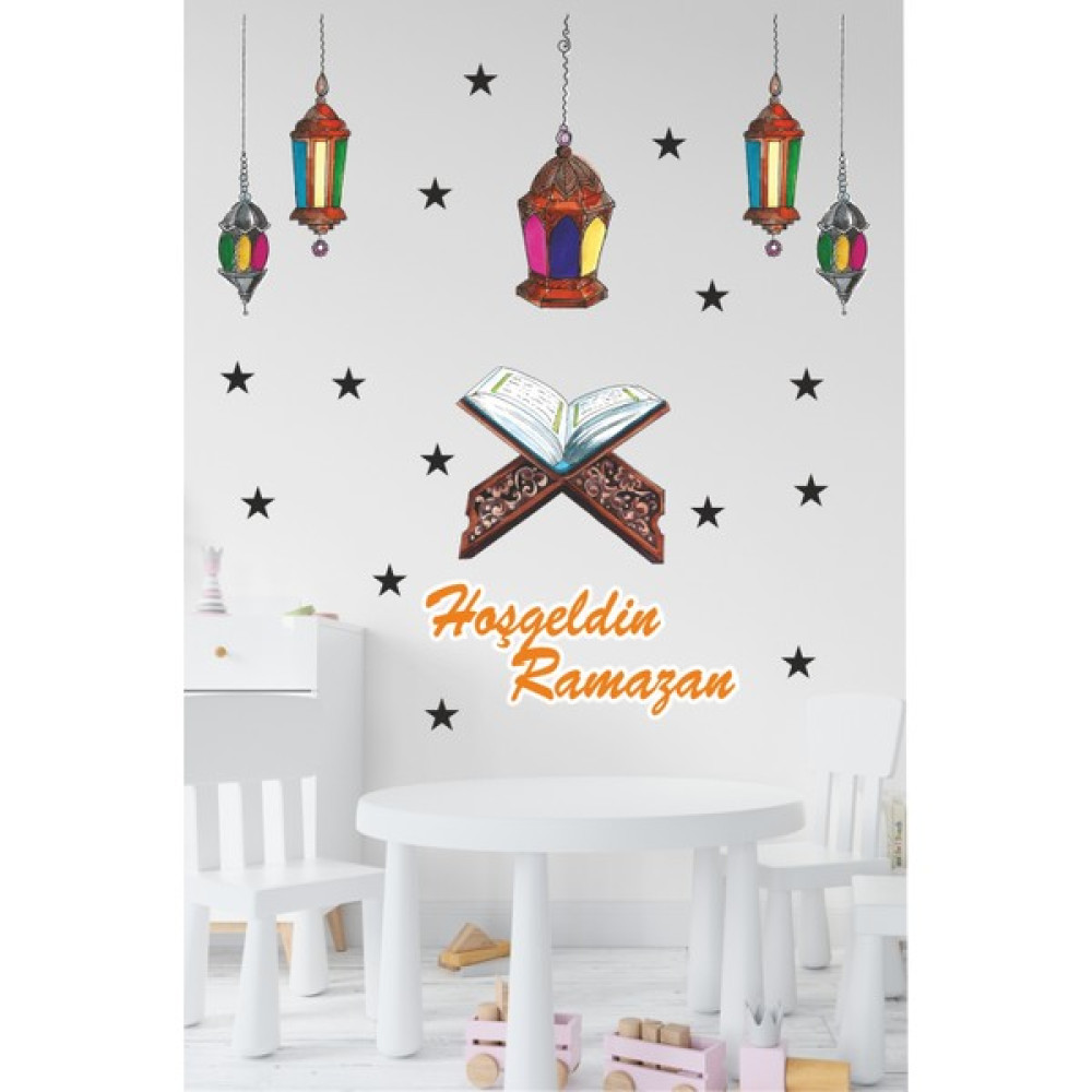 Efekt Reklam Ramazan Temalı Renkli Fenerler Yıldızlar Hoşgeldin Yazısı Duvar Cam Pencere Kapı Süsü Stickerı Duvar Stickerı Fiyatı