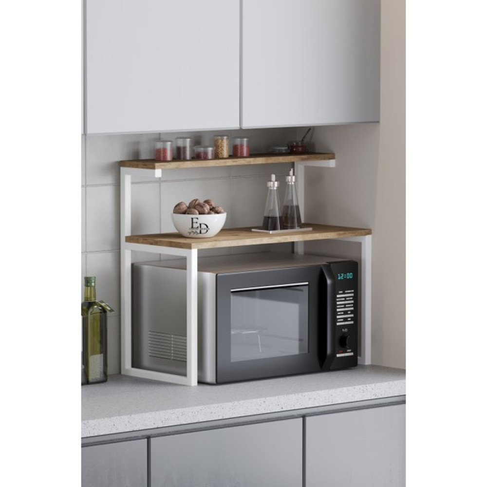 Efelez Design Akik 2 Raflı Metal Çok Amaçlı Mutfak Rafı / Tezgah Üstü Raf Beyaz Metal - Atlantik Çam Tabla - BEYAZ-ATLANTİK ÇAM Duvar Rafı Fiyatı