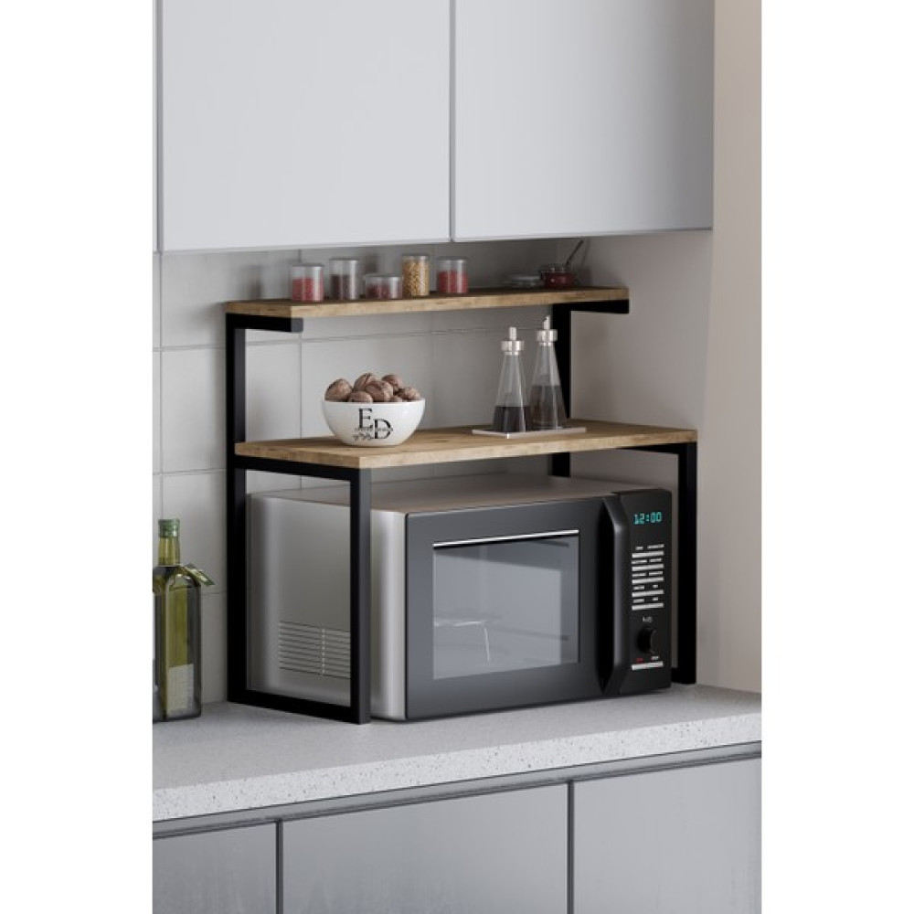 Efelez Design Akik 2 Raflı Metal Çok Amaçlı Mutfak Rafı / Tezgah Üstü Raf Siyah Metal - Atlantik Çam Tabla - SİYAH-ATLANTİK ÇAM Duvar Rafı Fiyatı