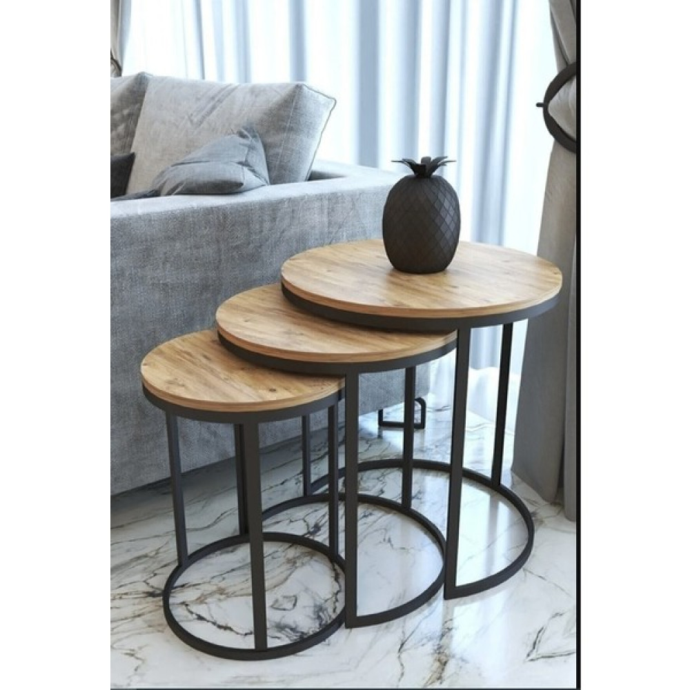 Efelez Design Paris 3'lü C Zigon Sehpa-Siyah-Atlantik Çam - SİYAH-ATLANTİK ÇAM Zigon Sehpa Fiyatı