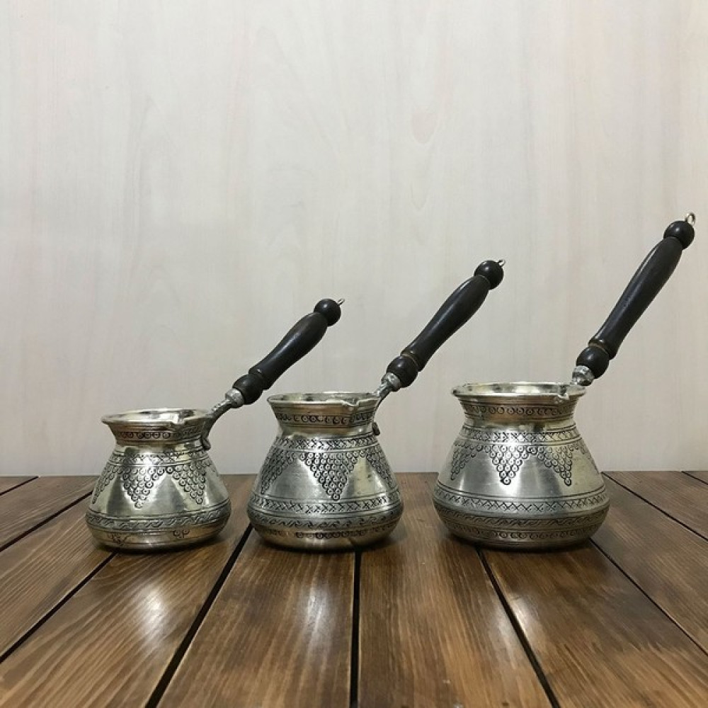 Efemir Bakır Üzüm Desenli Bakır Cezve Takımı Cezve Takımları Fiyatı