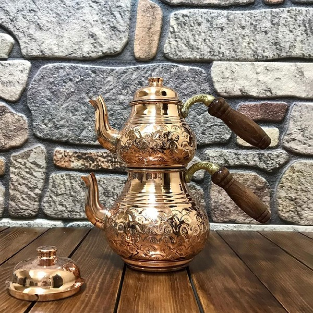 Efemir Zımba Nakışlı Bakır Çaydanlık Küçük Boy Çay / Çaydanlık Setleri Fiyatı