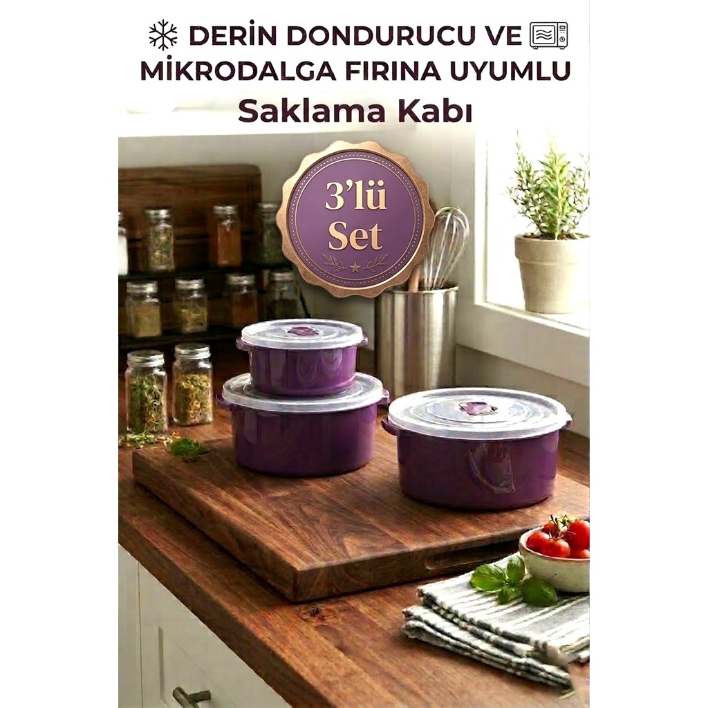 Effe Home Çok Amaçlı Hava Valfli Saklama Kabı 3'lü Set - Mor Saklama Kapları Fiyatı