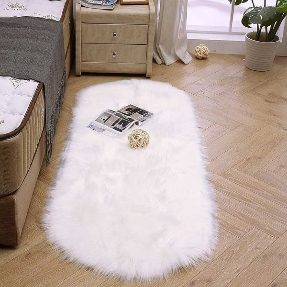 Effe Home Kuzu Post Halı Peluş Oval Premium Dolgun Tüylü Peluş Beyaz Renk-Oval-Elips Elipsler Elipsoval - 60 x 100 cm Salon Halısı Fiyatı