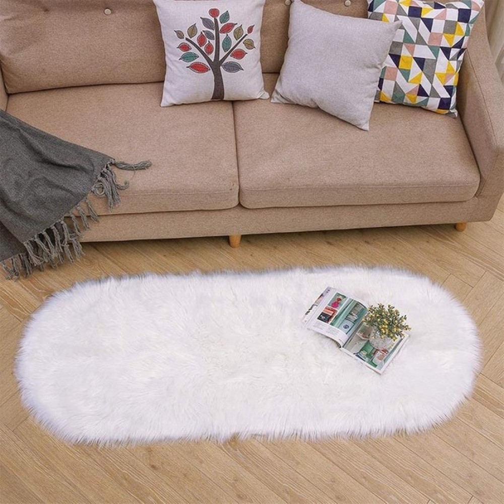 Effe Home Kuzu Post Halı Peluş Oval Premium Dolgun Tüylü Peluş Beyaz Renk-Oval-Elips Elipsler Elipsoval - 75 x 150 cm Salon Halısı Fiyatı