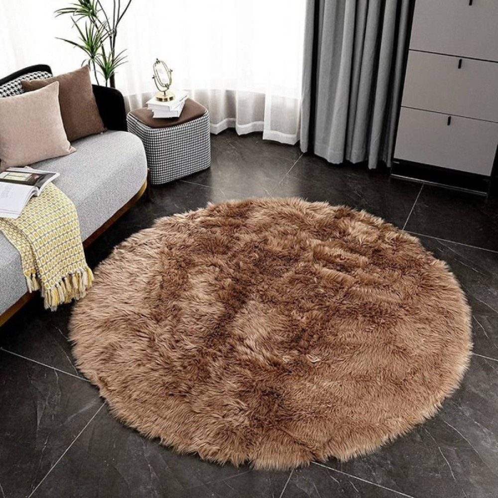 Effe Home Lux Kaymaz Tabanlı Yuvarlak Kahverengi Post Halı Kuzu Postu Yph - 100 x 100 cm Salon Halısı Fiyatı