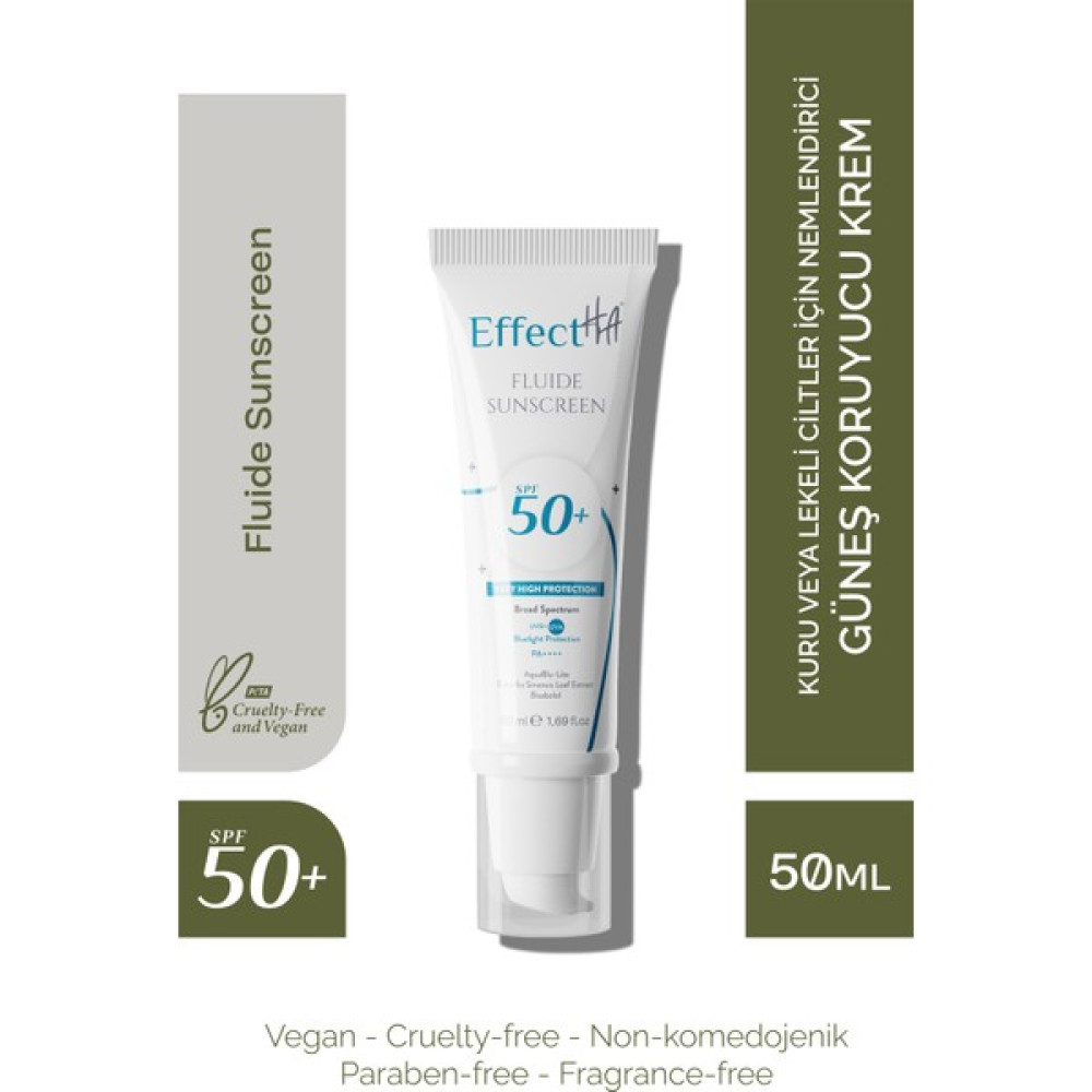 EffectHa Fluide Sunscreen Kuru veya Lekeli Ciltler İçin Nemlendirici Güneş Koruyucu Krem SPF50+ 50ml Oto Boyaları Fiyatı