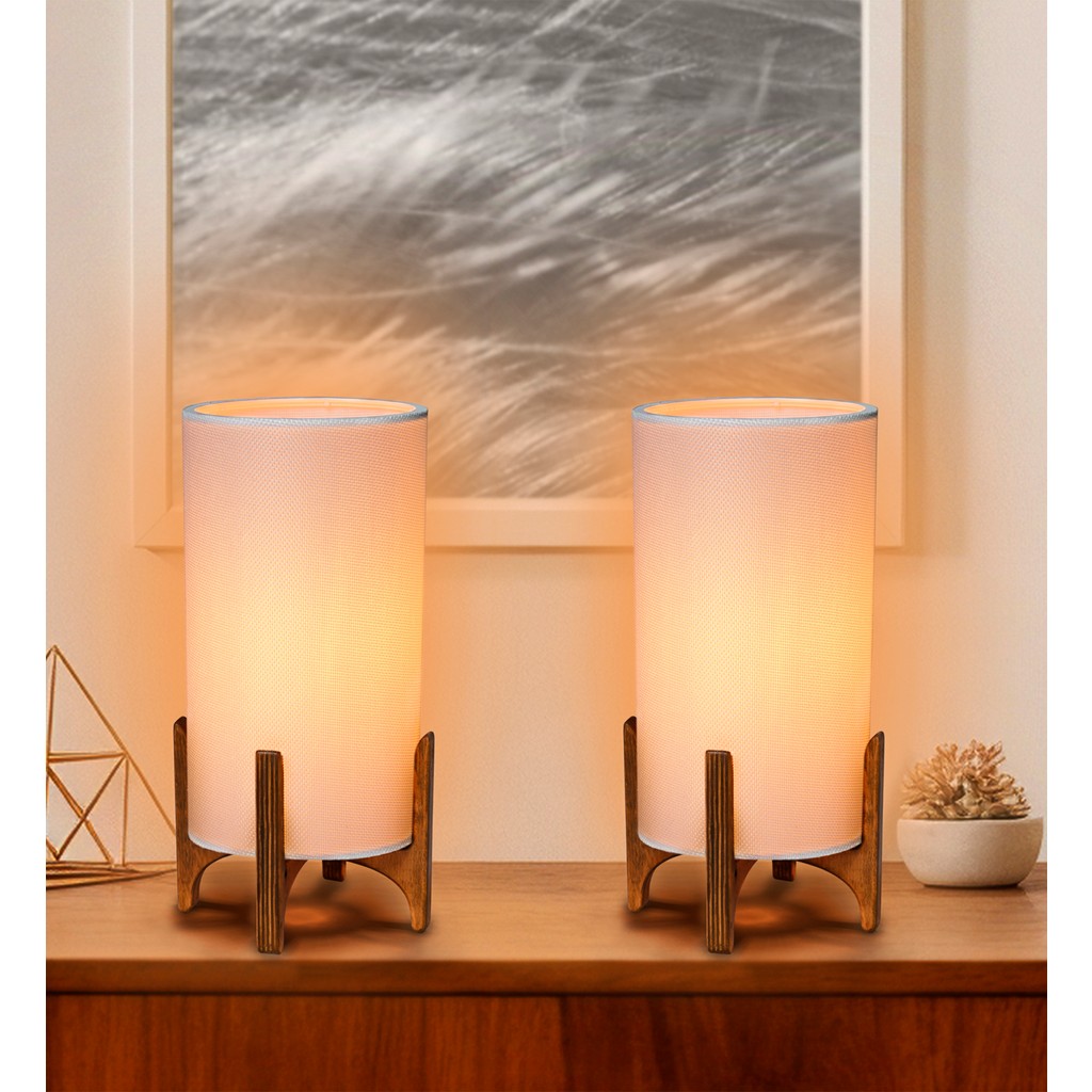 EFLIGHTDESIGN 2'li Ahşap Abajur Beyaz Modern Şık Yatak Odası Salon Masa Lambası Ofis Masa Lambası Fiyatı