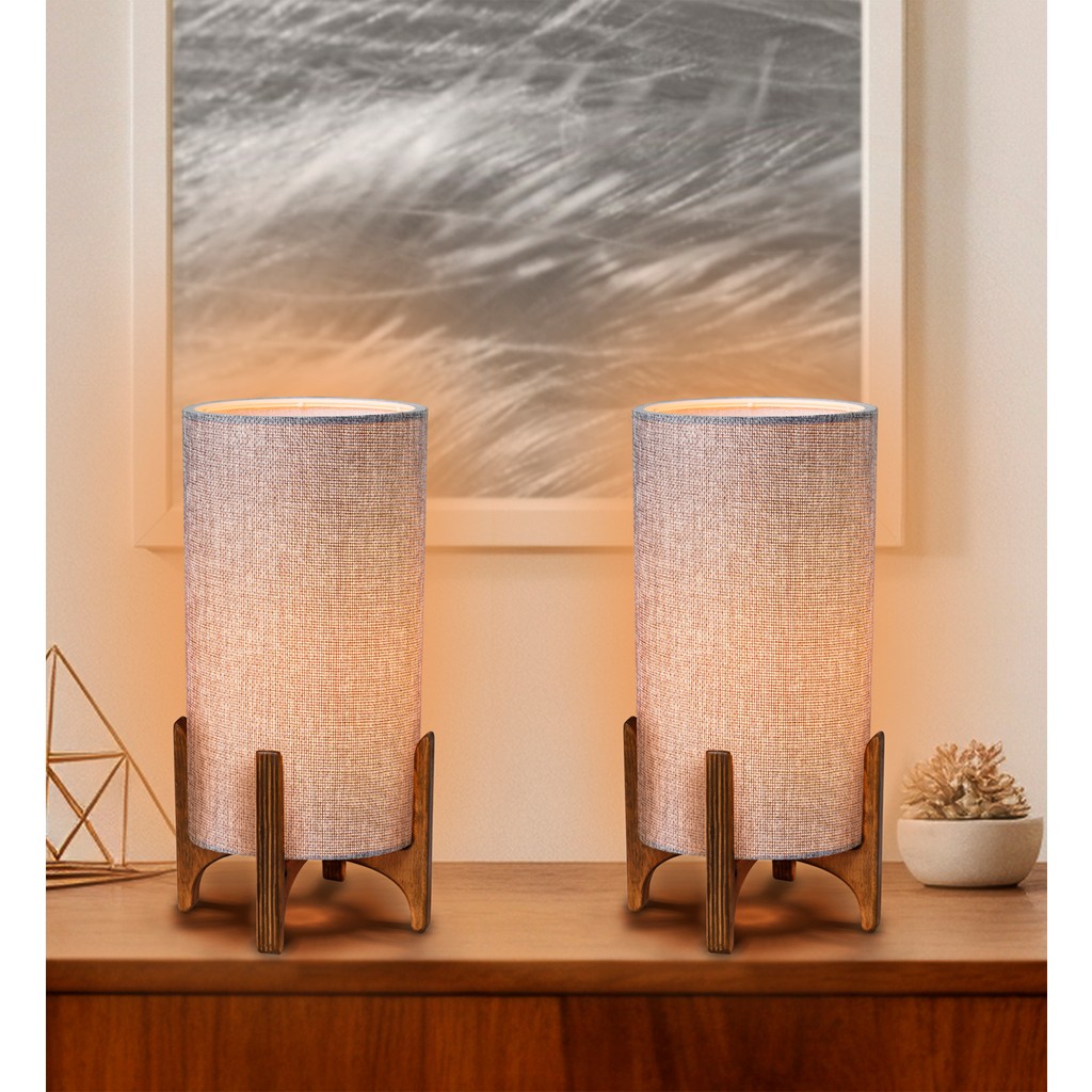 EFLIGHTDESIGN 2'li Ahşap Abajur Gri Modern Şık Yatak Odası Salon Masa Lambası Ofis Masa Lambası Fiyatı