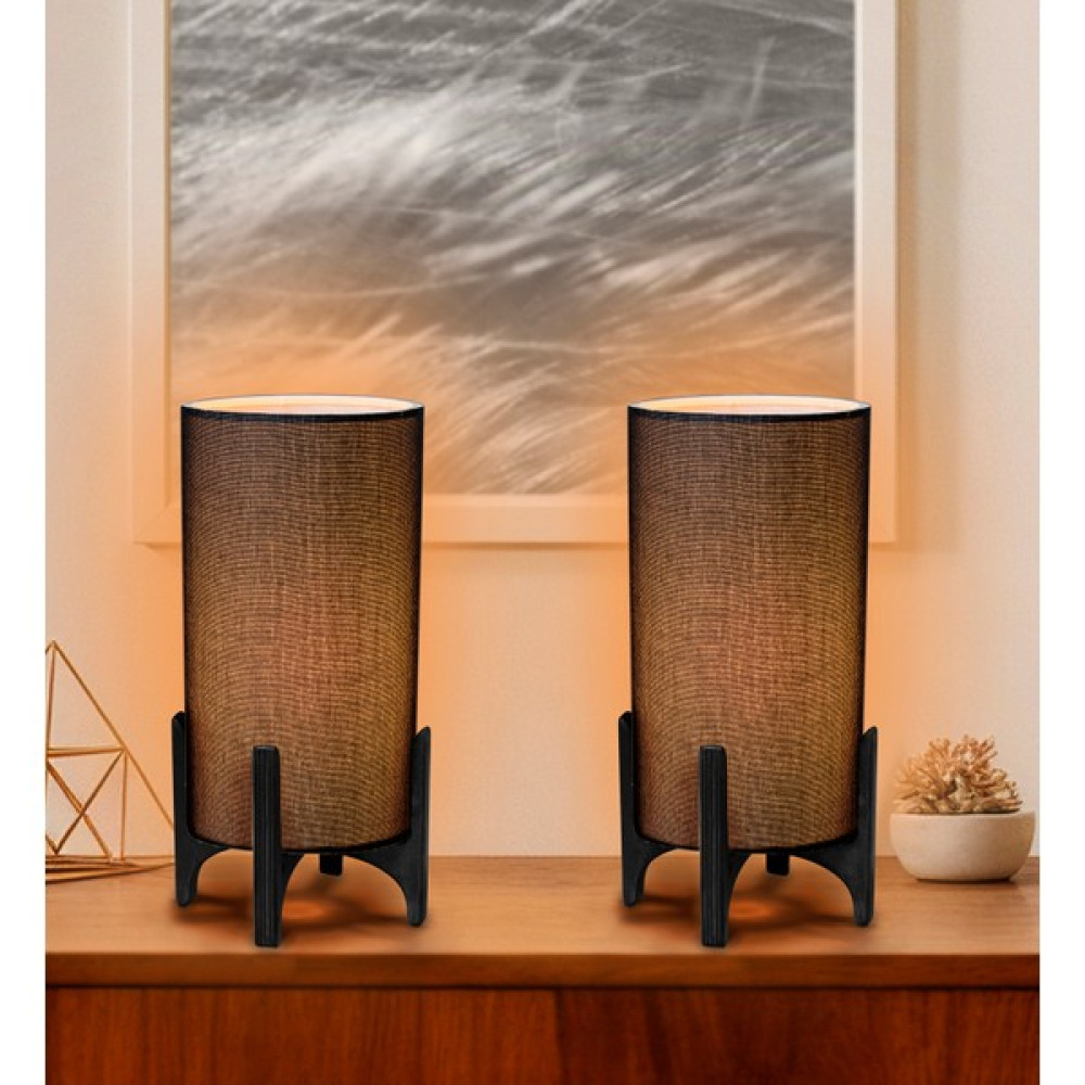 EFLIGHTDESIGN Ahşap Abajur Siyah Modern Şık Yatak Odası Salon Masa Lambası - Siyah - Kahverengi Abajur Fiyatı