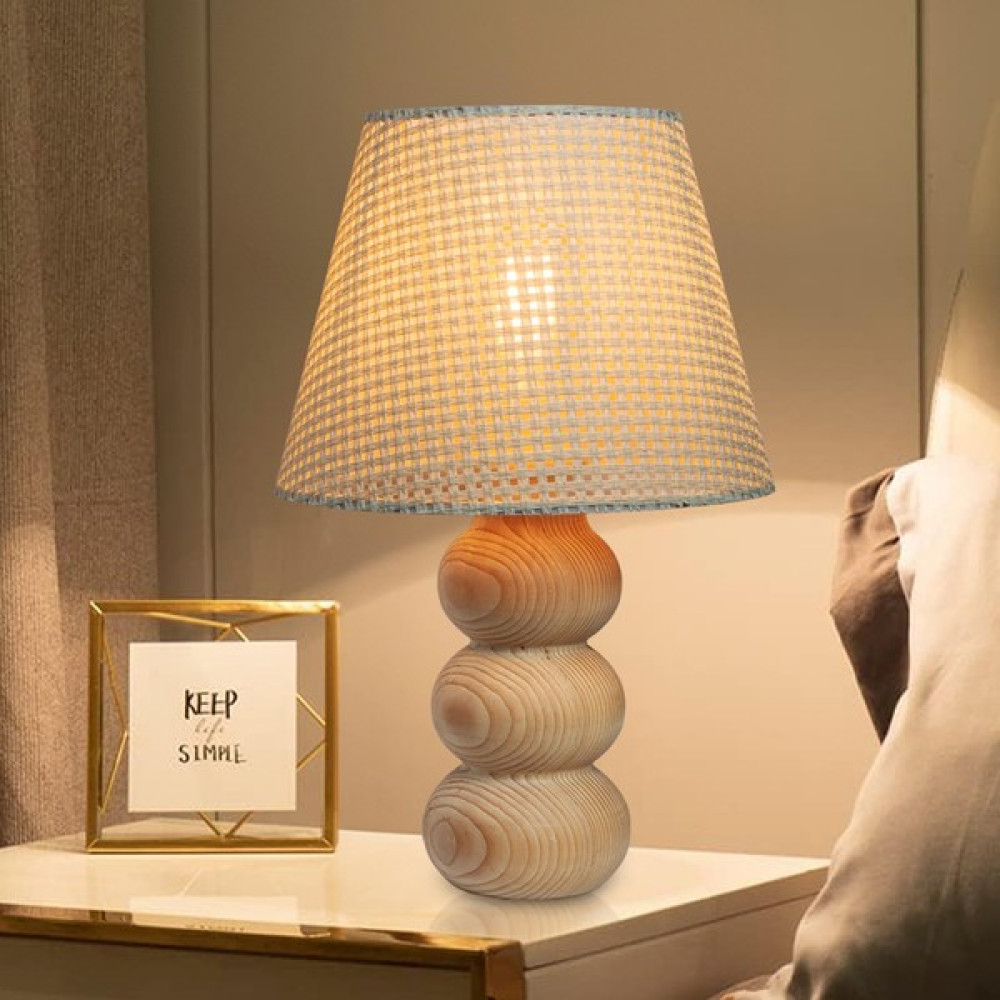 EFLIGHTDESIGN Beyaz Ahşap Abajur Hasır Desenli Modern Şık Yatak Odası Salon Masa Lambası Abajur Fiyatı