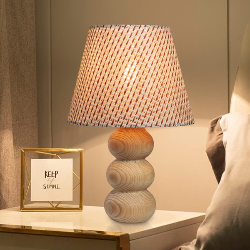 EFLIGHTDESIGN Kiremit Ahşap Abajur Hasır Desenli Modern Şık Yatak Odası Salon Masa Lambası Abajur Fiyatı