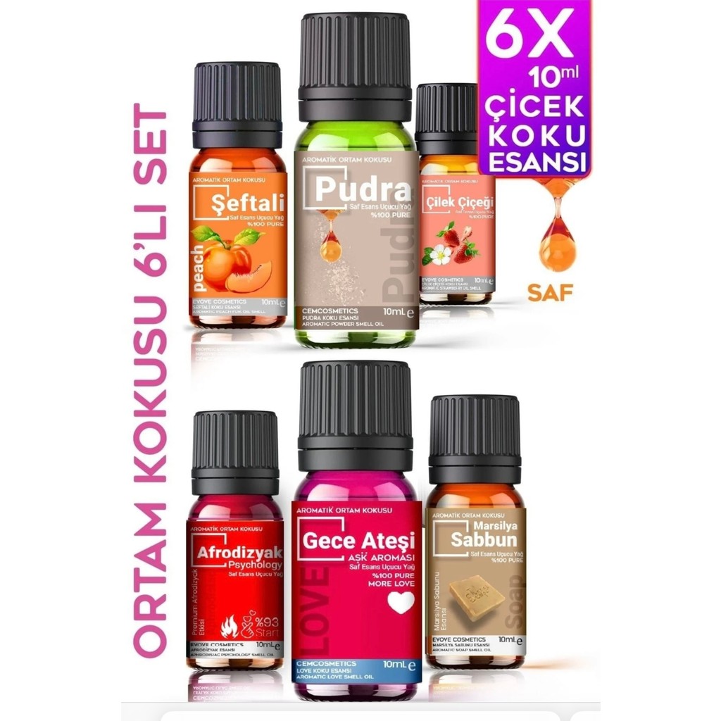 Efsane Çiçek Özleri Oda Kokusu %100 Saf & Doğal Koku 6lı Set 6X10ML Esansiyel Uçucu Yağ - 6 lı set Diğer Fiyatı
