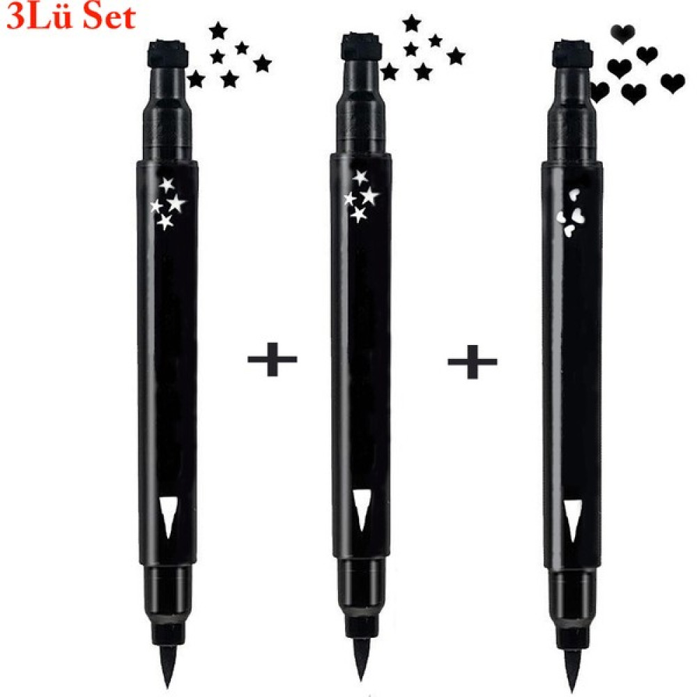 Efsely Çift Uçlu Eyeliner 2 Yıldız + 1 Kalp Desenli 3'lü Mega Set Eyeliner Fiyatı