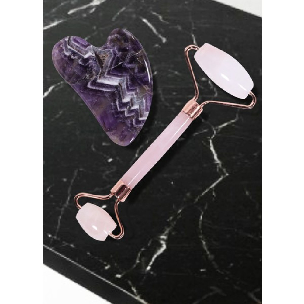 Efsoon Organics Ametist & Pembe Kuvars Gua Sha ve Roller Kalp Şeklinde  Doğal Taş Yüz Masajı Aleti - Açık Pembe Oto Boyaları Fiyatı